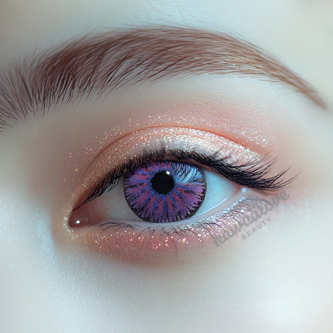 Crazy Lab by Urban Layer Doll Violet colored contacts, offering cute big eye circle lenses for kawaii anime cosplay. Achieve bright purple dolly eyes with fast free shipping across the USA. Main image