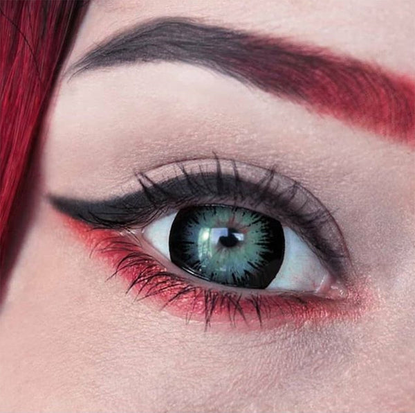 Urban Layer Dark Night black circle lens close up on light colored eyes
