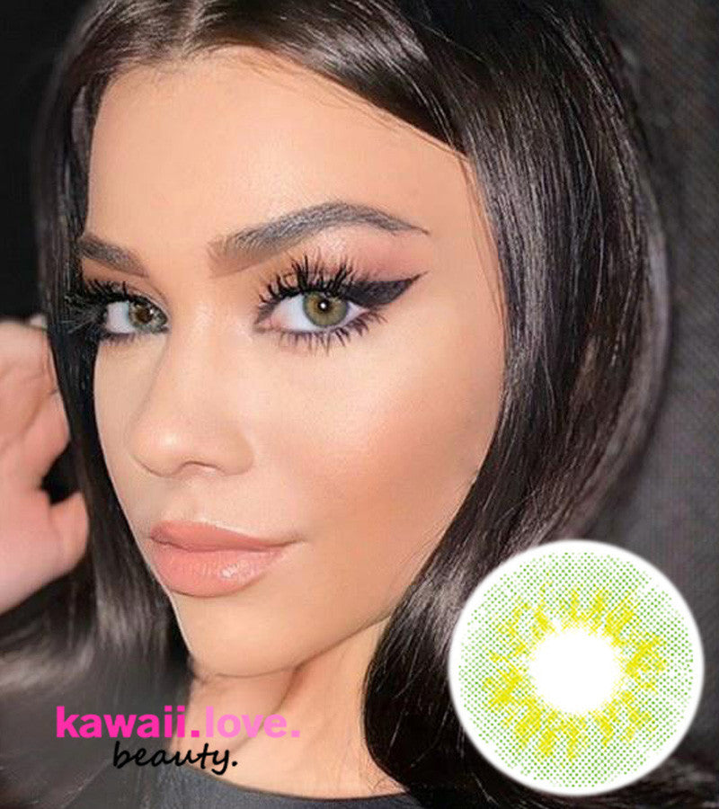 Urban Layer Nairobi Green circle colored lenses feature a subtle leopard print design for a unique and sultry eye look. These authentic and high quality silicone hydrogel light multi-dimensional green colored contacts ship fast and *free from the USA and come with a free contact lens case.