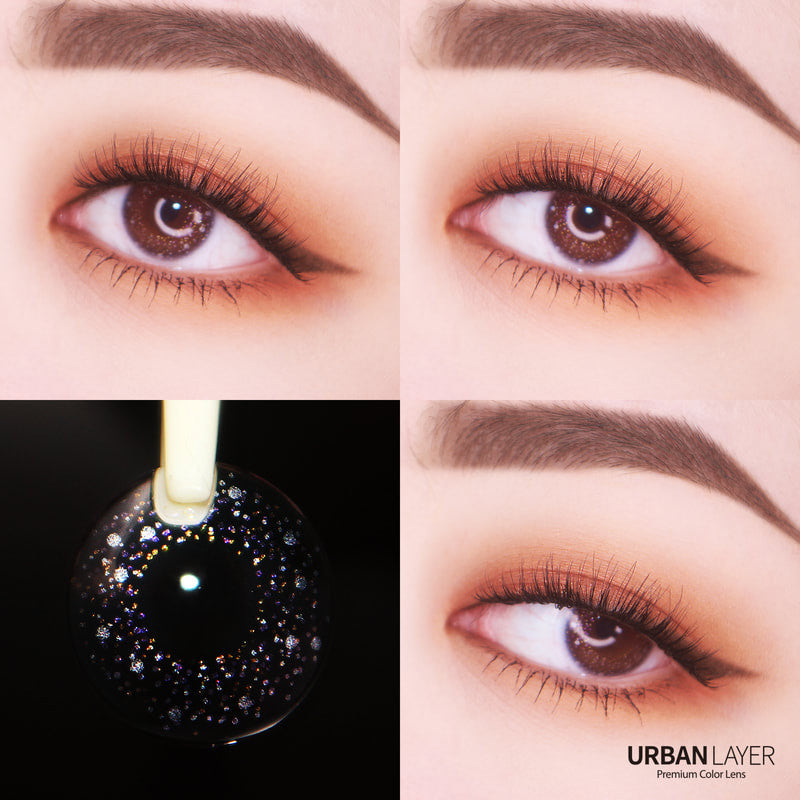 Adorn your eyes with the twinkling shine of tiny pearly metallic stars and own the radiant and charming human you are with these amazing Starry Pearl contact lenses by Urban Layer. Your eyes will reflect your glimmering personality with these comfy  shimmering silicone hydrogel Starry Pearl lenses, shipping super fast from the USA. Main image