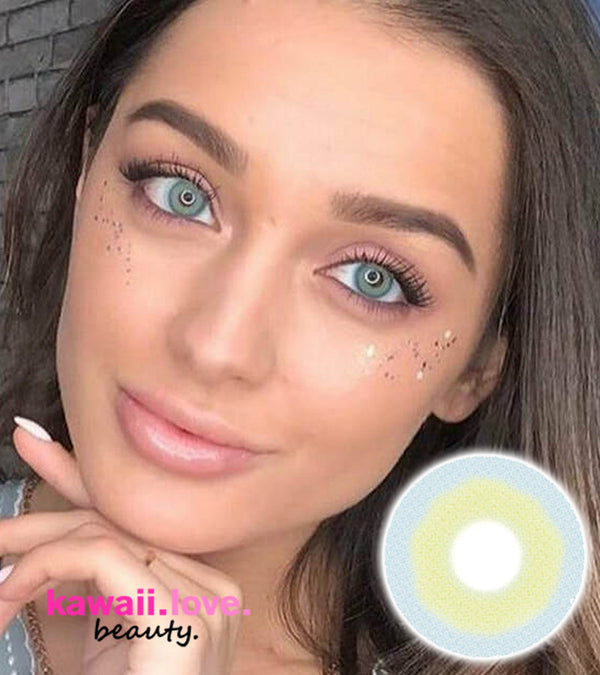 These bright light blue circle lenses in Universe Blue are the lenses you need to create a bold eye color change, especially for dark eyes. Universe Blue 3-tone natural bright circle lenses / colored contacts by Urban Layer Korea ship fast from the USA with a free contact lens case.