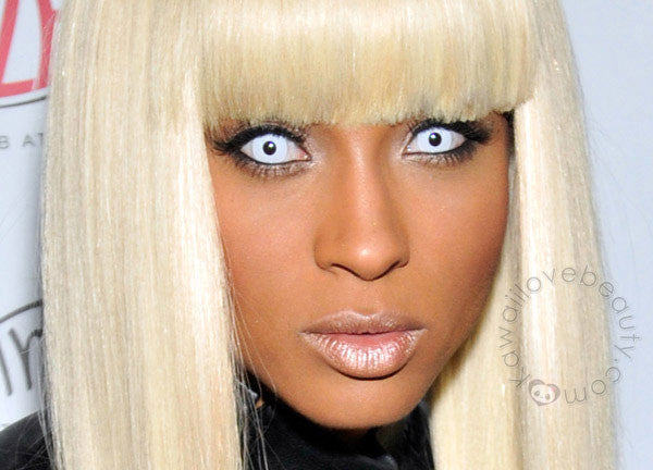Ciara as Storm, wearing white contact lenses.