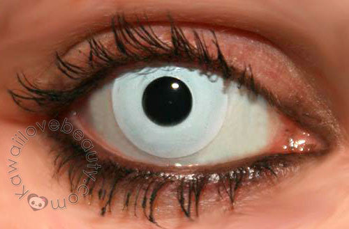 Opaque white colored contacts.
