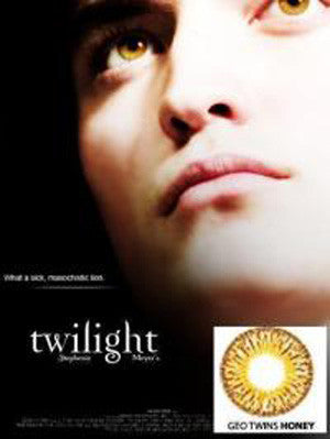 Golden brown eyes fit for a vampire with Geo Twins Honey circle lenses.
